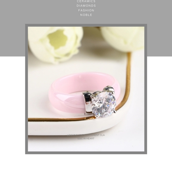 NEW Pink Ceramic Diamond Engagement Ring - Picture 6 of 16